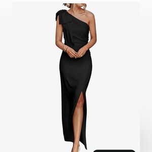 Pretty Garden One Shoulder Long Formal Ruched Bodycon Wedding Guest Slit Maxi
